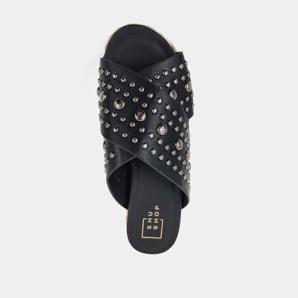 ShuShop KAIA Black Studded Women’s Sandals espadrille wedge metal studs NIB 11 - Picture 5 of 5